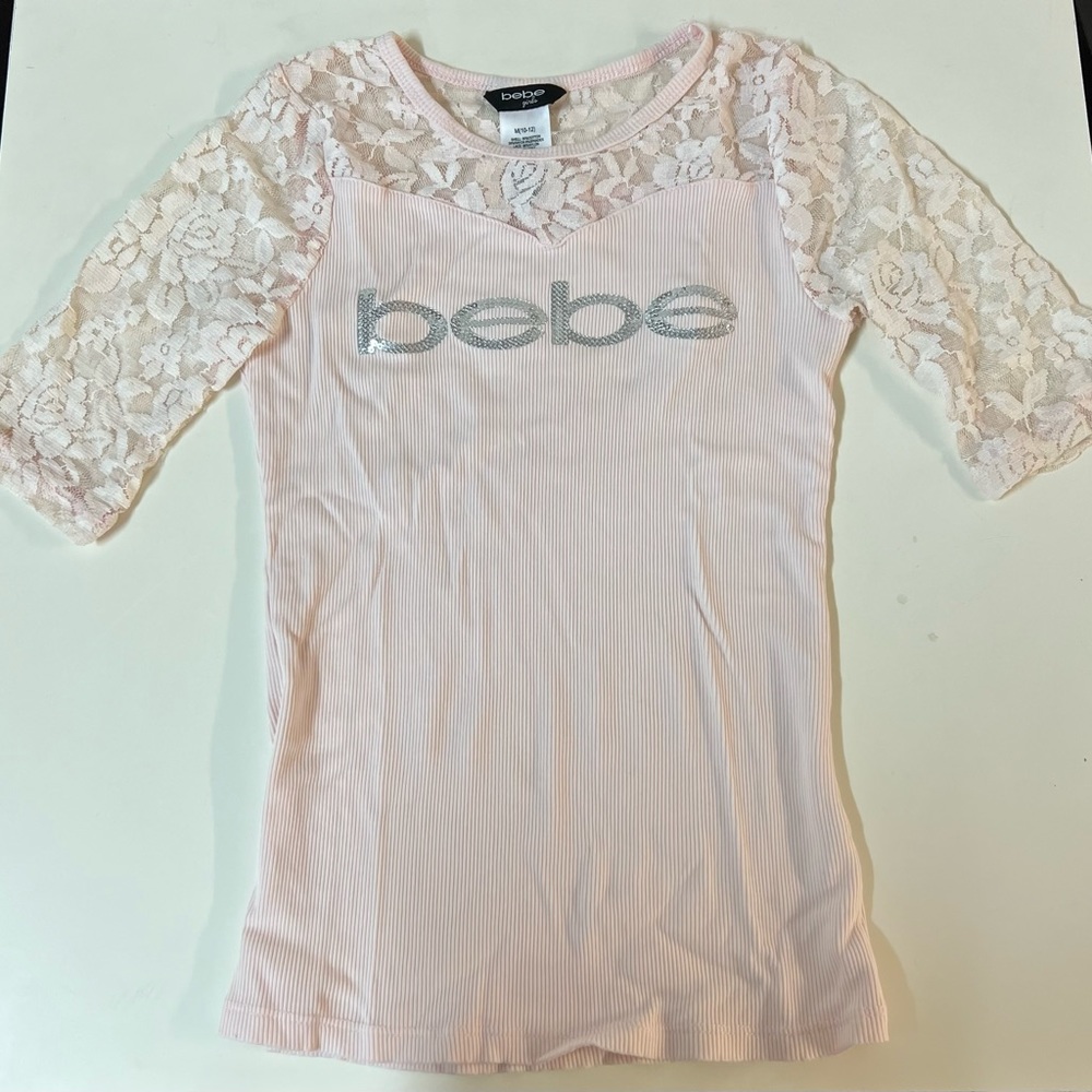 Bebe Girls Pink Lace Top (3/4 Sleeve)